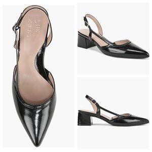 Naturalizer Black Leather Patent Mila Pointy Toe Elegant Slingback Heels